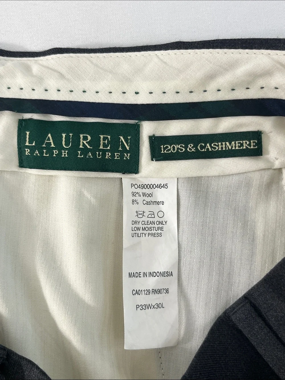 Lauren Ralph Lauren Cashmere Wool Dress Pants 33x28 Gray 120s